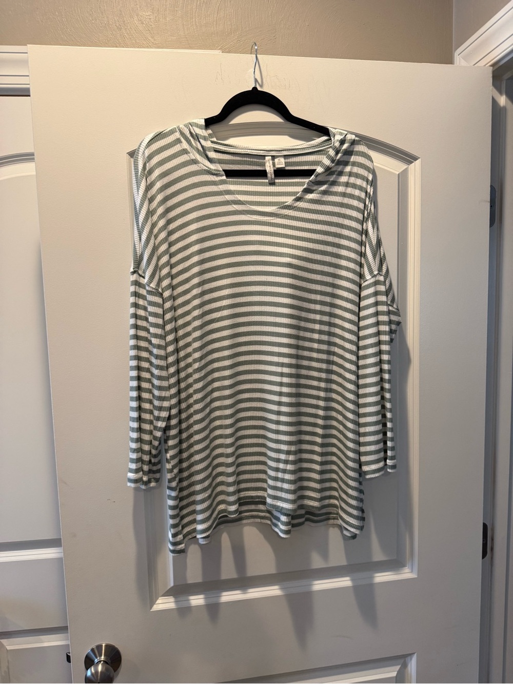 Relaxed Striped Long Sleeve Top - Sage and White